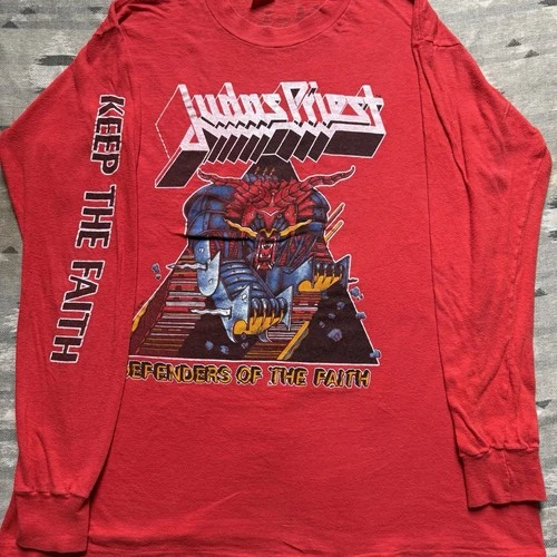 Judas Priest Shirt Longsleeve Red Large Defenders Of The 1980s vintage concert t-shirt, vintage, size L, single stitch, B+ condition