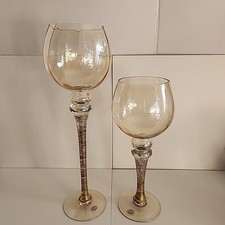 Home Essentials Beyond Gold Large Glass Hurricane Candle Holders Pair