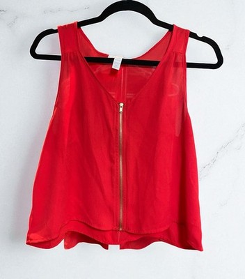 Ambiance Apparel Womens  Front Zipper Red Tank crop Top Sz M