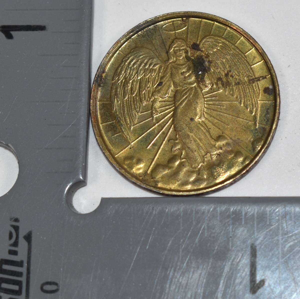 Vintage Guardian Angel Double Sided Gold Colored Coin Religious