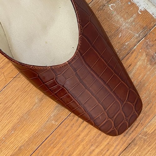 Vintage Shoes Snake Print Heels 1990s Square Toe Pumps Brown Talbots Size 9 M - Picture 3 of 5