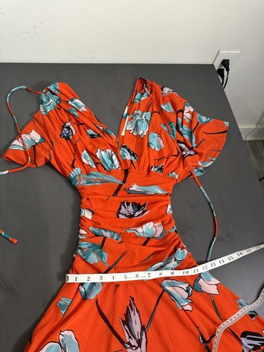 Diane von Furstenberg Dress Asher Vermillion Floral Print Mesh - Picture 9 of 10