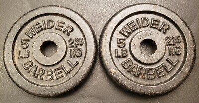 Vintage Pair of 5lb Weider Standard Size barbell weight plates 10lbs total 