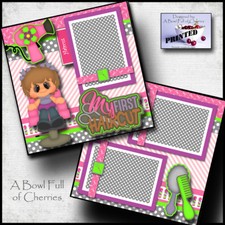 MY FIRST HAIRCUT GIRL 2 premade scrapbook pages paper printed LAYOUT CHERRY