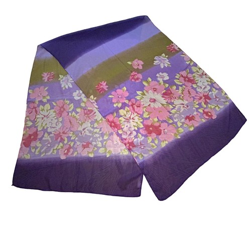 Purple Pink Floral Scarf Wrap Flowers Green Rectangle Spring Summer Polyester - Picture 2 of 9