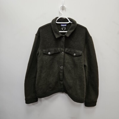 Patagonia Recycled Wool Shirt Button Up Flannel Bomber Green