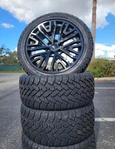 22" GMC DENALI GLOSS BLACK WHEELS RIMS TIRES CHEVY SILVERADO SIERRA RST TAHOE