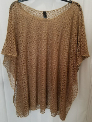 TEMPO BY LAVELLO PONCHO STYLE LACY CROCHET OVERLAY DARK TAN NO SIZE TAG #3416