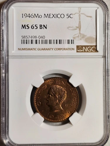 Mexico 5 Centavos 1946 Mo NGC MS 65 BN