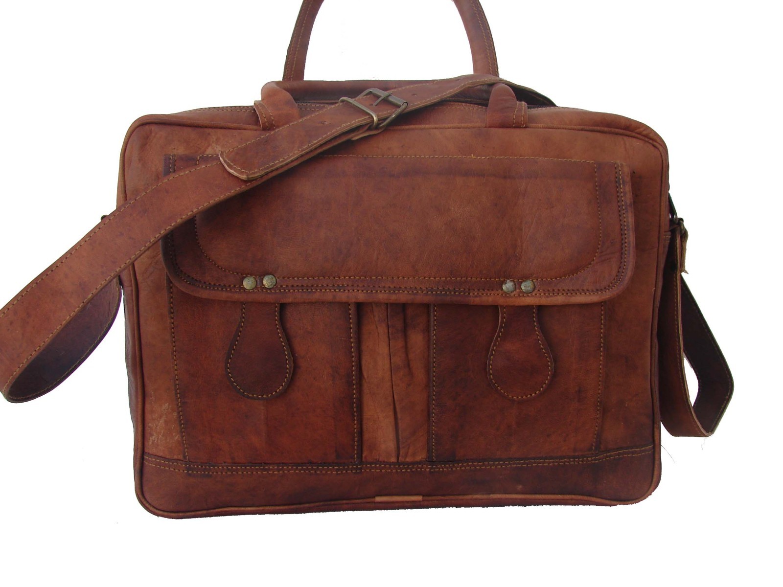 Men's Genuine Vintage Leather Messenger Laptop Briefcase Satchel Brown Bag 15""