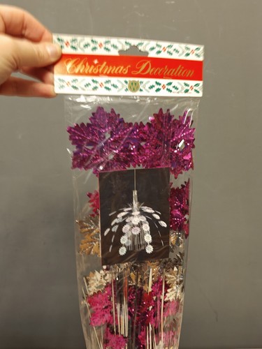 Fontana Tinsel vintage retrò anni 80 decorazione natalizia da appendere rosa argento - Foto 17 di 19