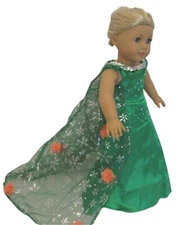 Green Princess Elsa Inspired Birthday Dress fits 18" American Girl Size Doll