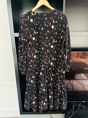 Chinti and Parker Midi Dress L Large UK12 100% Silk Stars Moons Pastels Frill - Picture 14 of 22