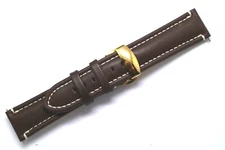 22mm Brown Leather Contrast Stitch Men's Watch Strap Gold Tone Push Button Clasp