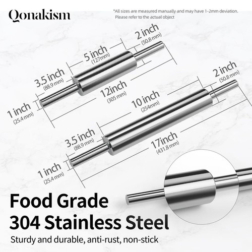 Stainless & Mini Wood Rolling Pins Set for Pizza Cookie Dough Baking 2pcs - Picture 5 of 6