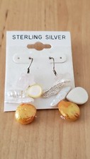 Genuine PEARL& STONE Earrings, 1.5" long, 925 Sterling SILVER, Hand Made in USA