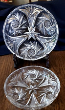 Cut Glass Bowls 2 MATCHING Hobstar/Pinwheel 7...