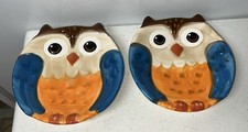 Set Of 2 Earthenware 3D Owl Shaped Plates 8  VBR7EA