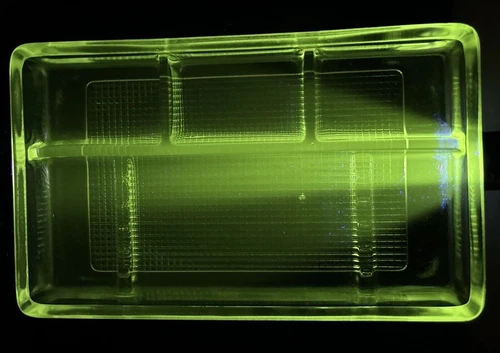 VTG Art Deco Compartment Divided UV Glow Reactive Manganese Glass Tray