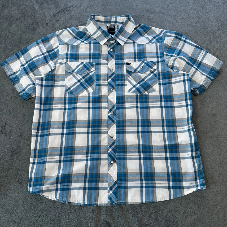 Camisa North Face Para Hombres Extra Grande Azul A Cuadros Perla A Presión Western Rodeo Ranchwear Foto 2 de 4