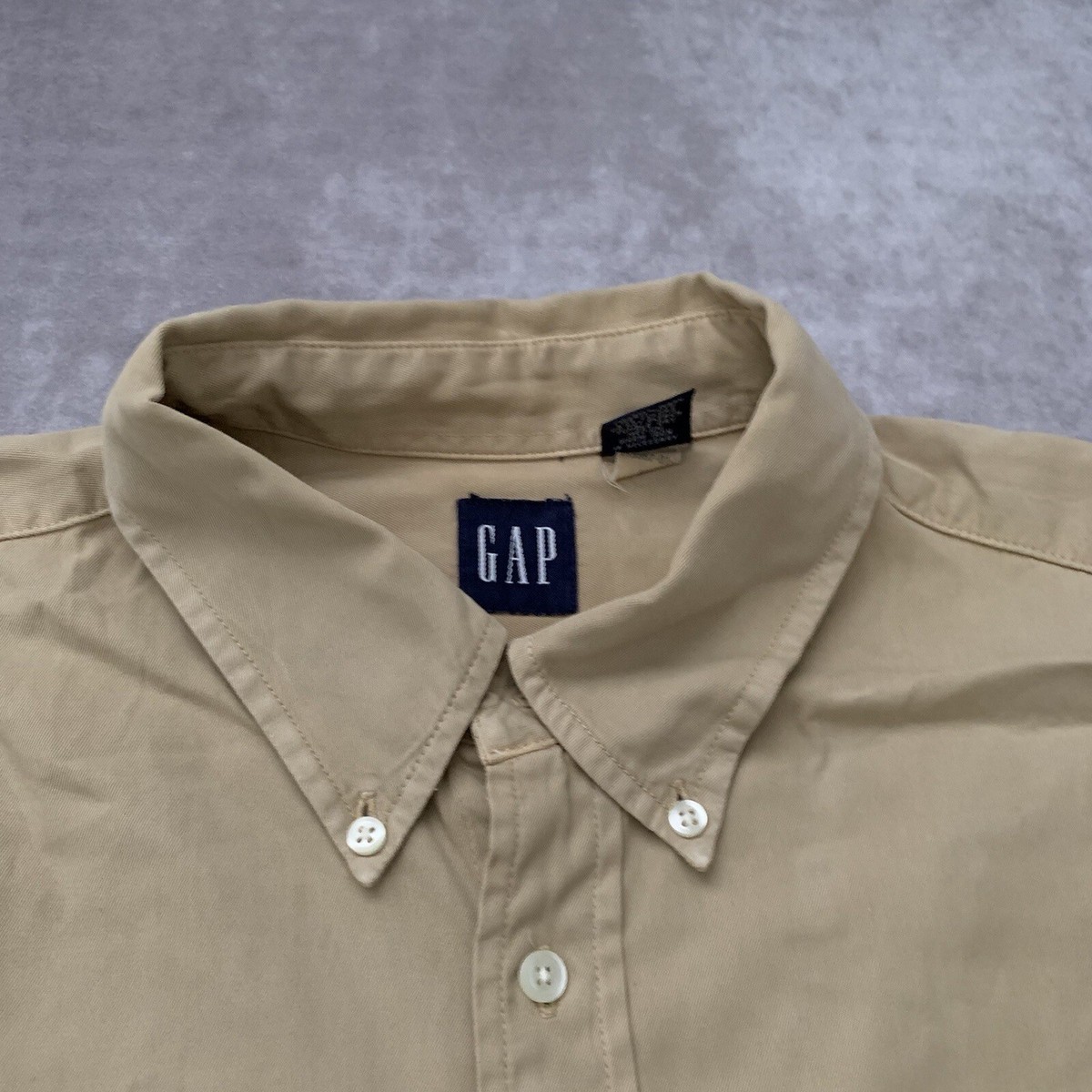 Vintage 90s GAP Work Shirt Size L Button Up Long Sleeve Beige