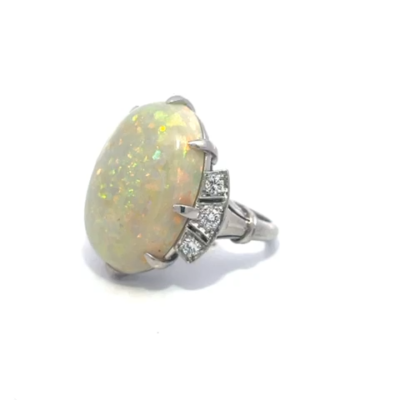 Tiffany & Co. Opal Ring Diamond Platinum 16.74ct Oval Top Cocktail