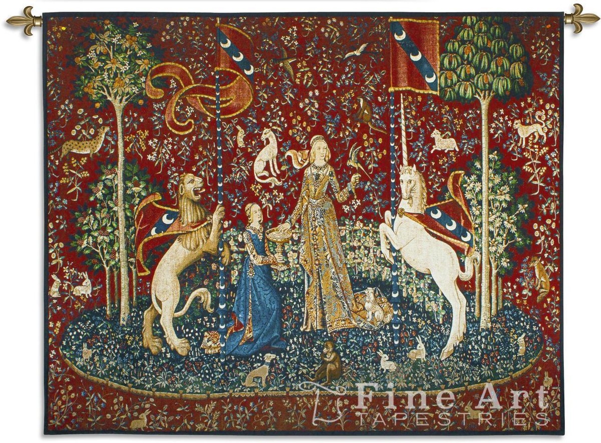 62x51 LADY & UNICORN Sense of Taste Medieval Tapestry Wall 62x51 LADY & UNICORN Sense of Taste Medieval Tapestry Wall