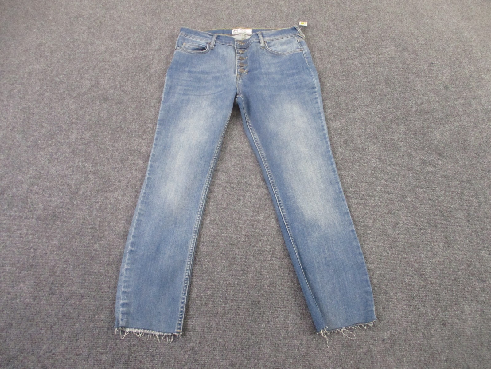 Free People Jeans Womens 31 Blue Denim Button Fly Faded Straight Stretch NEW