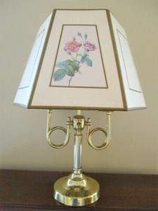 Vintage Mid Century Modern Brass Bugle Tole Music Room Desk Student Library Lamp