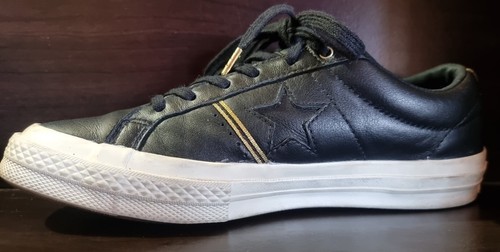 CONVERSE ONE STAR Ox Black Leather /Gold Egret UNISEX Men sz 8/Women sz 6 MINT - Picture 12 of 15