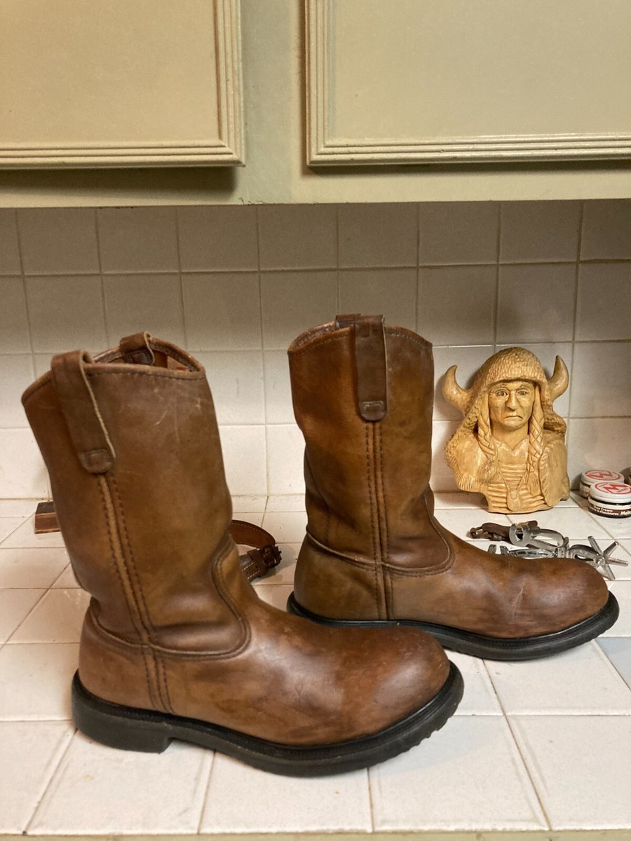 靴 REDWING engineerboots grunge leather y2k RED WING BROWN LEATHER ENGINEER WORK BOOTS 9 D DISTRESSED 1993 USA