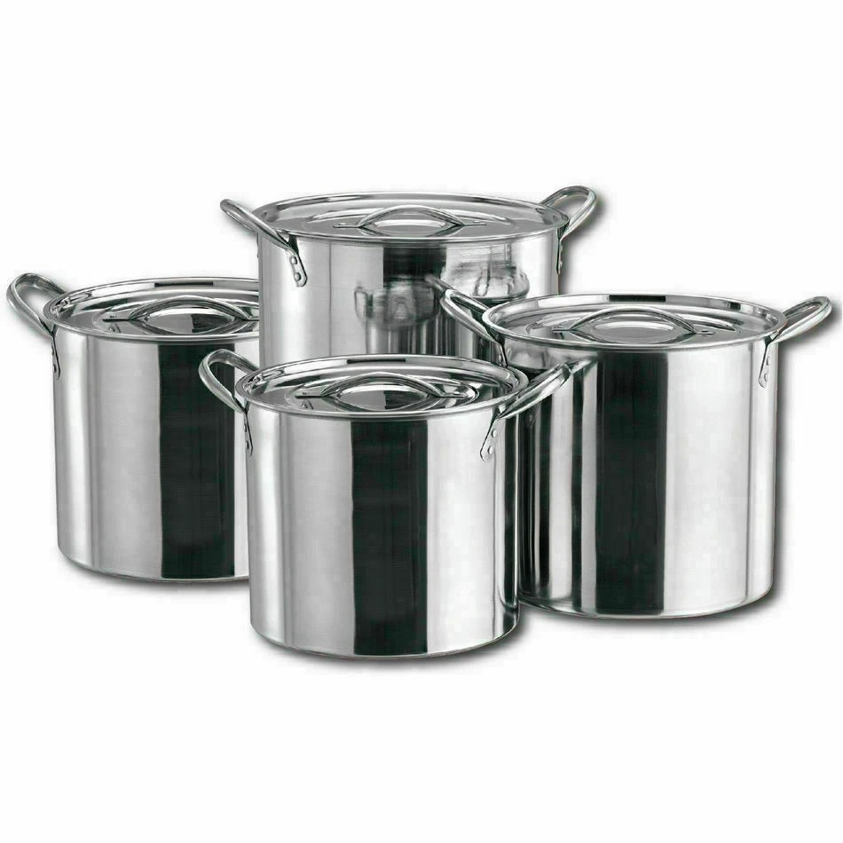NEW 4PC LARGE STAINLESS STEEL CATERING DEEP STOCK SOUP BOILING POT STOCKPOTS SET