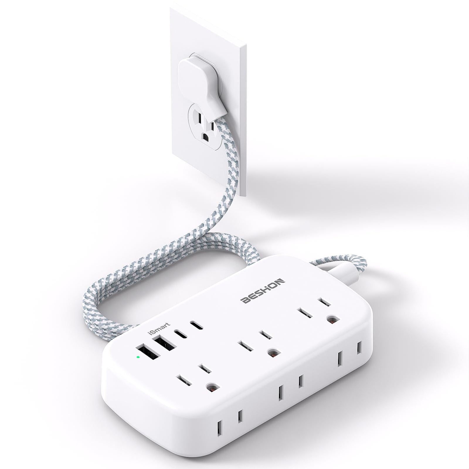 10FT Flat Plug Power Strip with USB C Ultra Thin Flat Plug Extension Cord - 6...