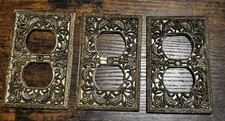 Vintage MCM Ornate Gold Filigree Outlet Wall Cover Plate Brass Gold Lot X 3