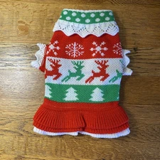Joytale Small Dog Ugly Christmas Sweater Red/White/Green Knit Acrylic New