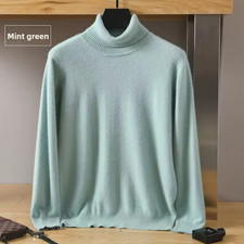 Men's Pure Mink Cashmere Turtleneck Sweater Long-sleeved Casual Undershirts Tops