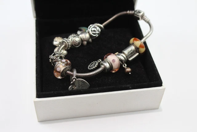 3 Pandora Sterling Silver Charm Bracelet w/ Charms Glass Enamel Rainbow (52g)