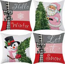 Winter Snowman Pillow Covers 18X18 Set of 4 Snowman Wreath Santa Claus Throw Pil