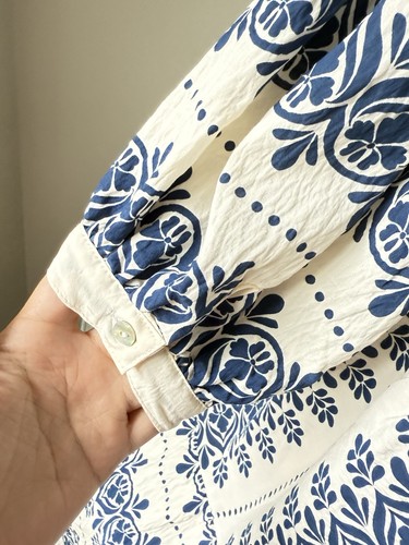 Vestido Anthropologie Figura + Flor Boho Campesino 3/4 Pequeño PL L Floral Azul Muumuu - Imagen 3 de 10