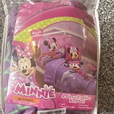 Disney Minnie Mouse 4pc Toddler Bedding Set Reversible Pink Purple Quilt Sheets