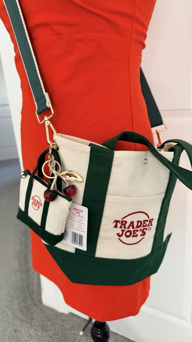 【minmin】 Trader Joe’s ミニトート 2セット Trader Joe's Mini Canvas Tote Set, Adjustable Strap, Beige Green