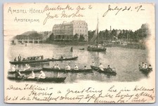 Antique Netherlands Postcard AMSTERDAM Amstel Hotel Riverboats 1909