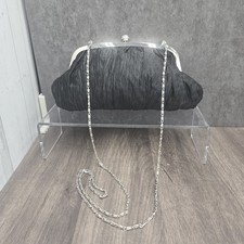 Vintage Neiman Marcus Black Silver Evening Clutch Rhinestone Kisslock