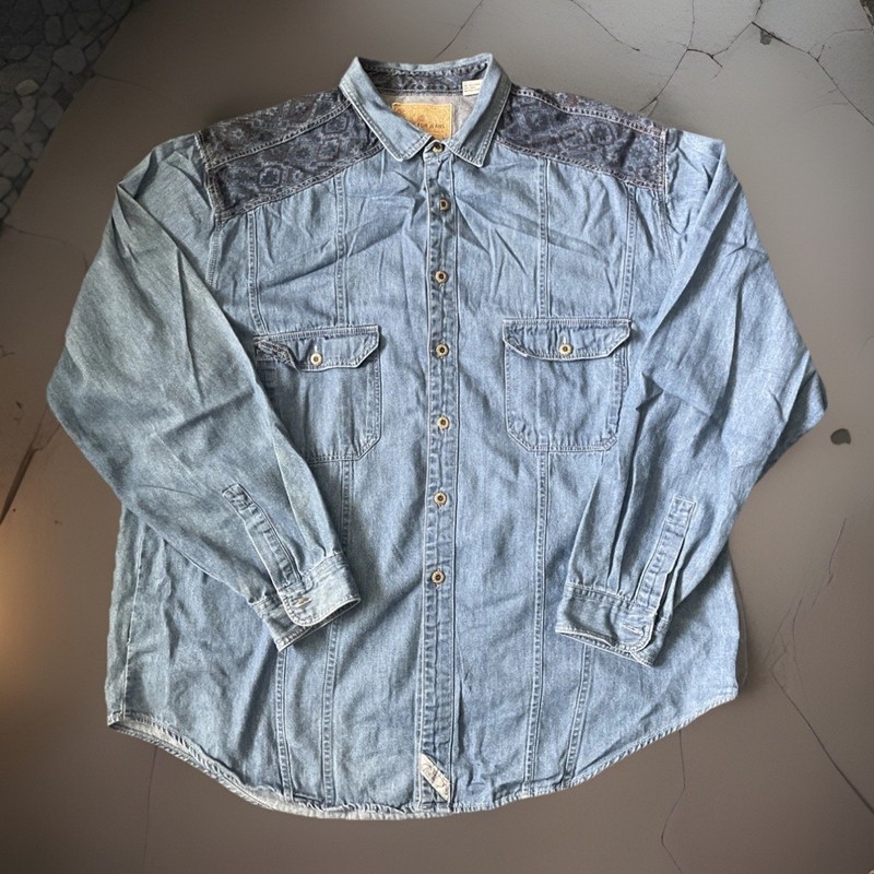 Vintage Levi’s Denim Cowboy Western Button Up Shirt Size XL Pattern Rare