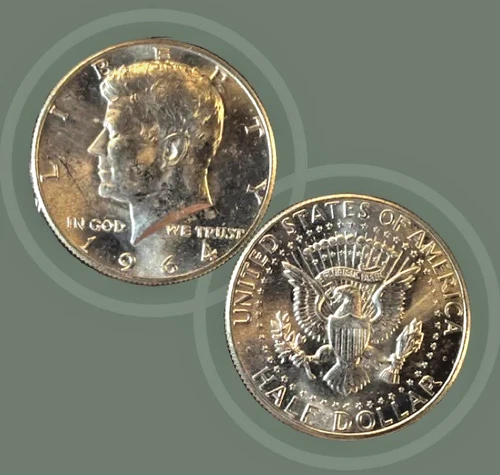 1964-P 90% Silver Kennedy Half Dollar, AU Condition, Great luster!