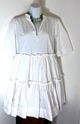 Mable Summer Dress Womens Size S White Layered Frills Beach Resort Classic