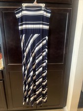 Gap Navy And White Diagonal Strapless Maxi Dress Size Large