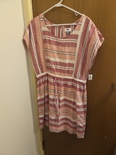 Old Navy Women's Large L Dress Drawstring Waist Stripes Pinhole Linen Blend