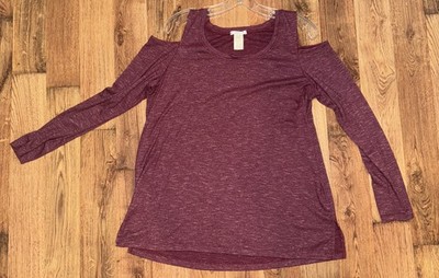 Matty M Women s Cold Shoulder Long Sleeve Blouse Top Shirt Burgundy Large
