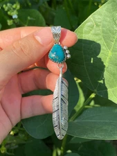 Kingman Turquoise Feather Pendant | 925 Sterling Silver Y3